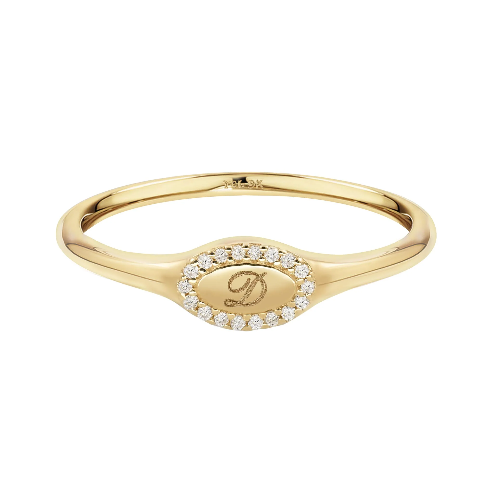 9k Solid Gold Pinky Lab-Grown Diamond Initial Signet Ring - Image 10