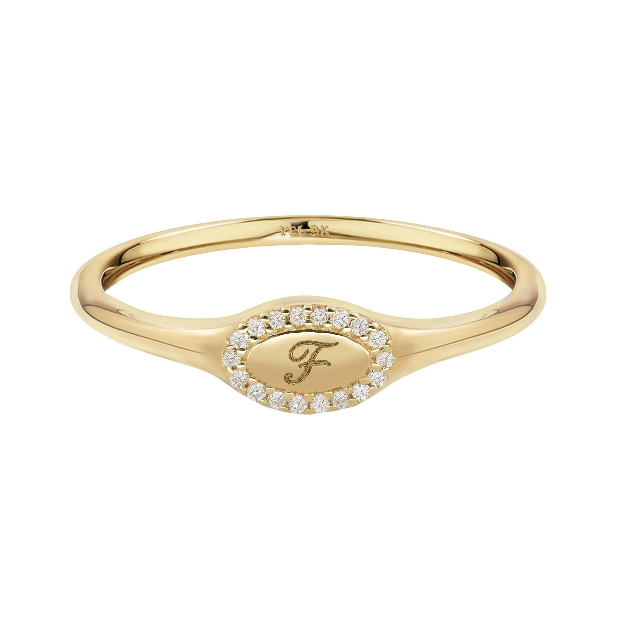 9k Solid Gold Pinky Lab-Grown Diamond Initial Signet Ring - Image 12