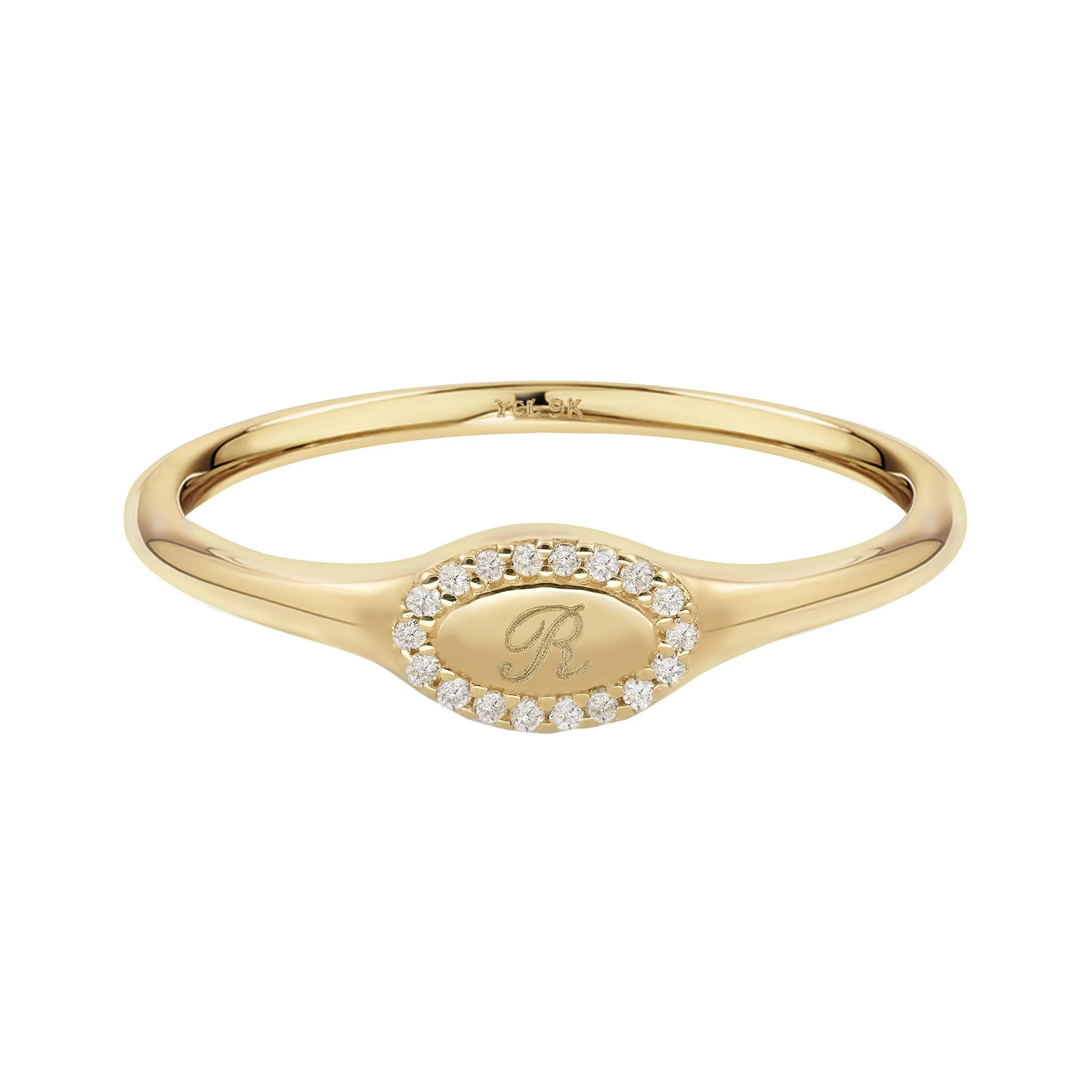 9k Solid Gold Pinky Lab-Grown Diamond Initial Signet Ring - Image 24