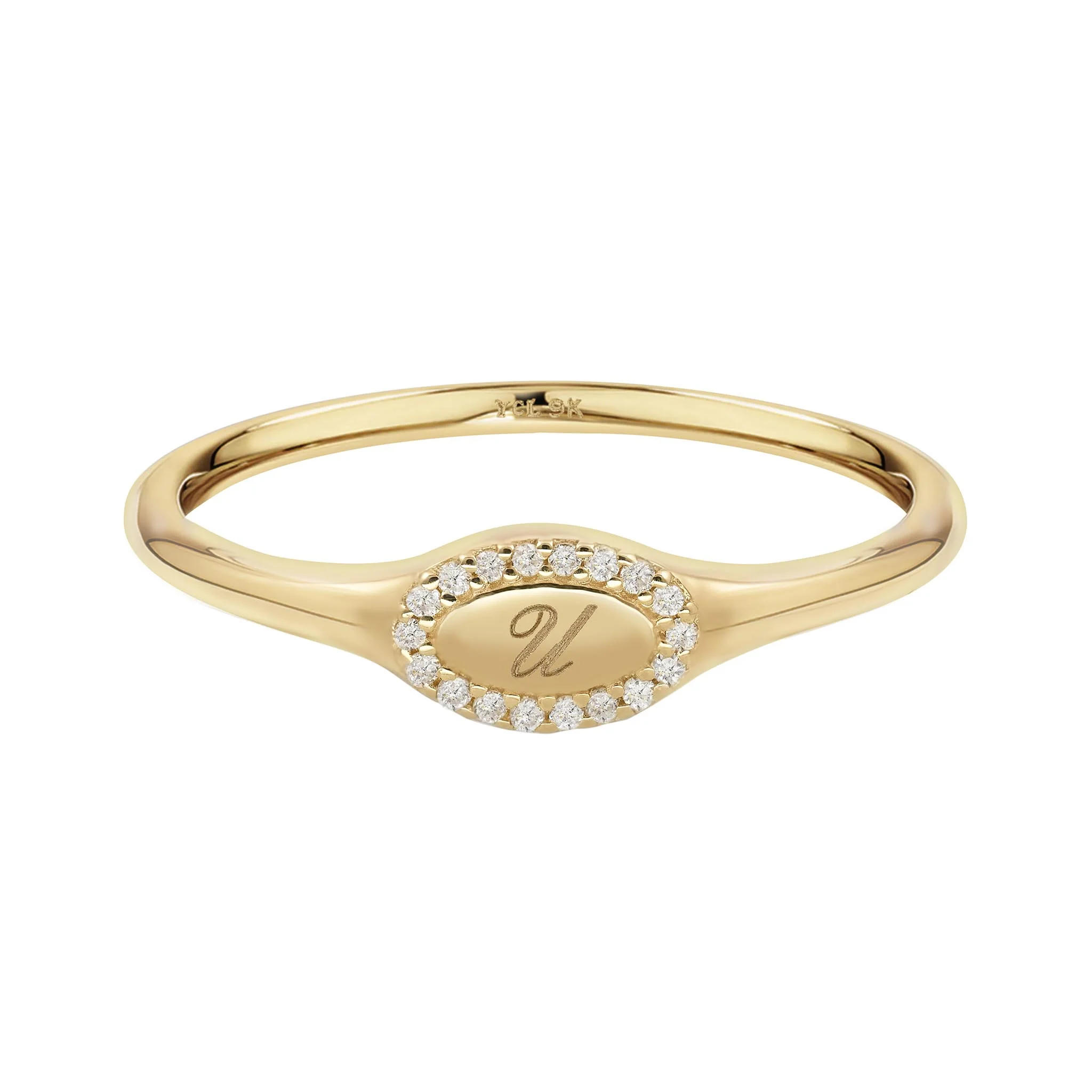 9k Solid Gold Pinky Lab-Grown Diamond Initial Signet Ring - Image 27