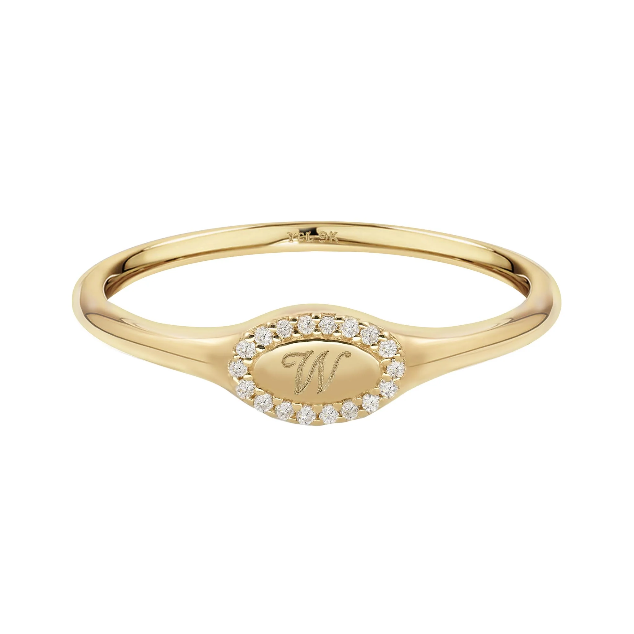 9k Solid Gold Pinky Lab-Grown Diamond Initial Signet Ring - Image 29