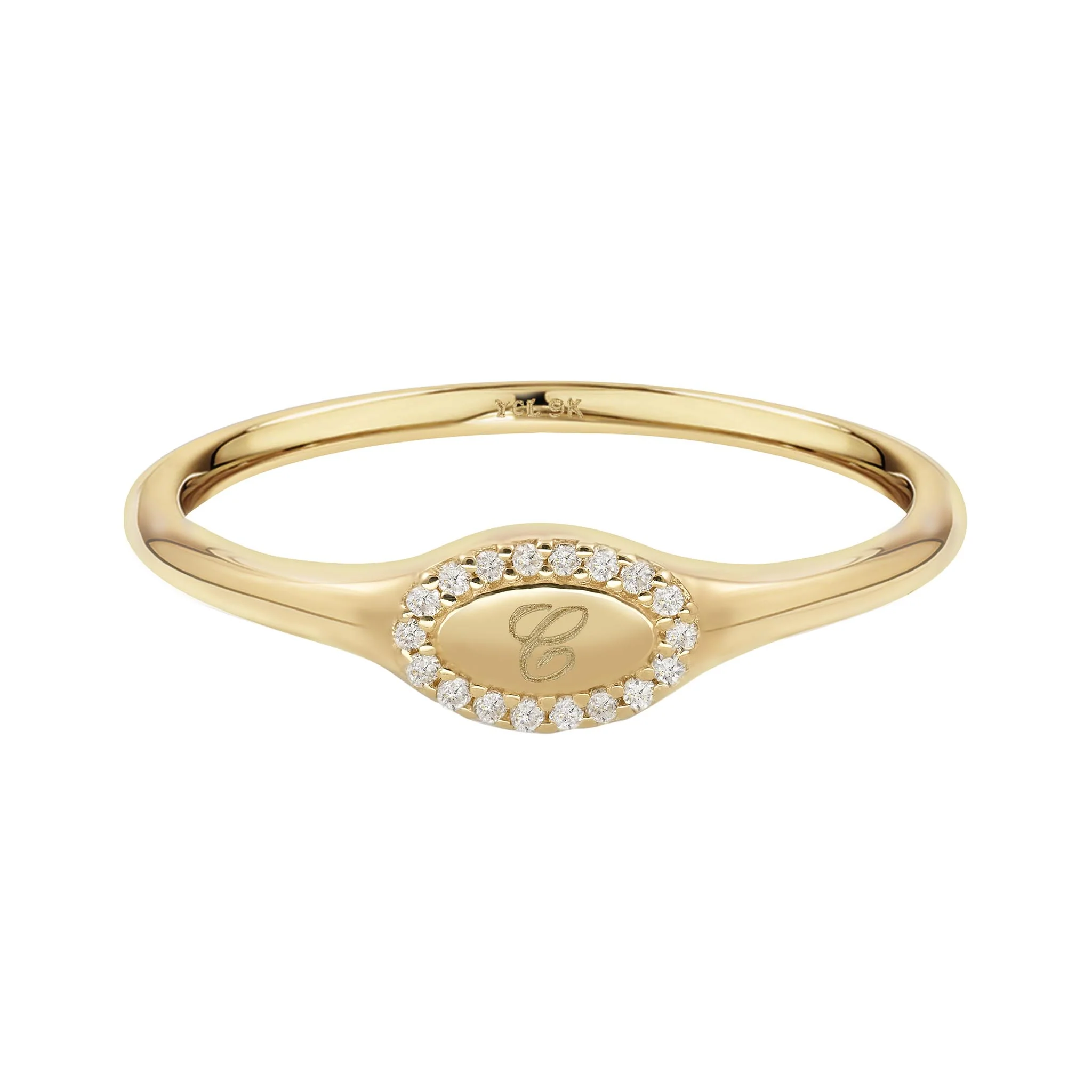 9k Solid Gold Pinky Lab-Grown Diamond Initial Signet Ring - Image 9